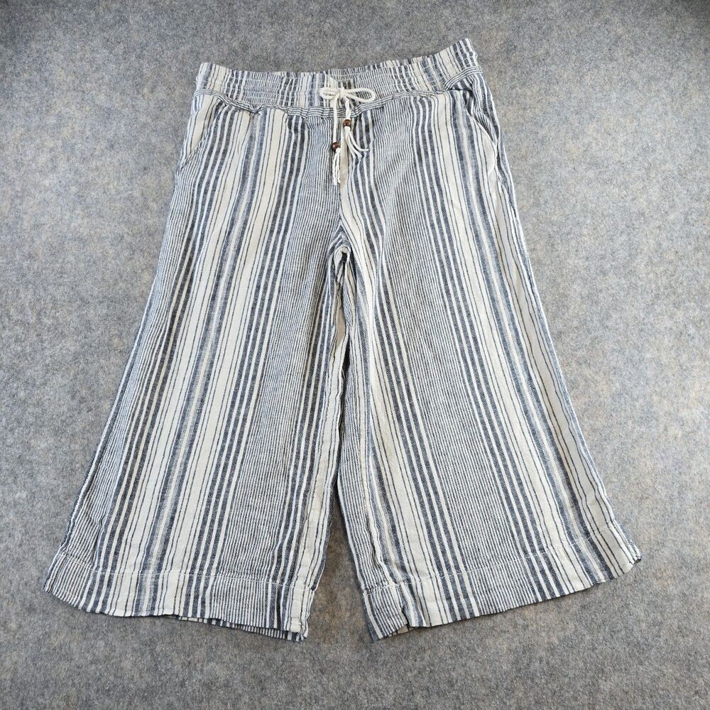 Time And Tru Linen Blend High Rise Wide Leg Blue Striped Capri Pants Size Large